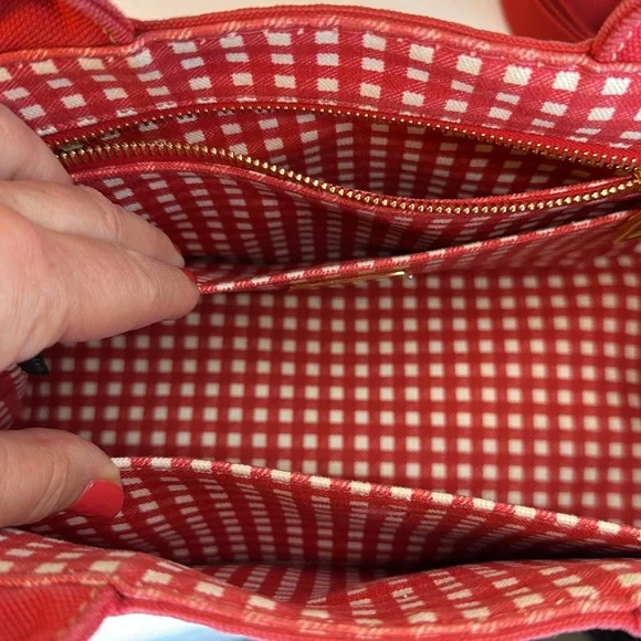 Prada Canapa Red Denim Canvas Snap Sides, Adjustable Removable Strap, Auth Cards - Picture 16 of 16